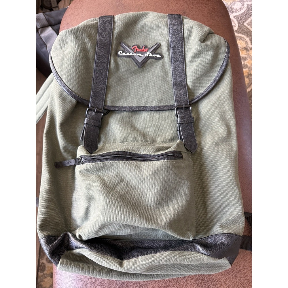 Fender Custom Shop Backpack Canvas Army Green Guitar Musician Bag Laptop Books